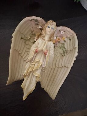 Angel Figurine in Cream with Pink Floral Wings